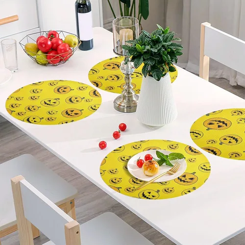 Vista 6 de Yellow Pumpkins Dining Room Table Placemats, Non Slip Placemats Set Washable for Kitchen Table one sizex1