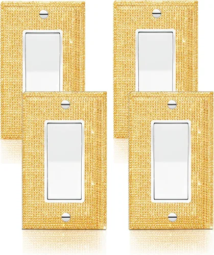 Vista 19 de 4 Piezas Cubiertas de Tomacorriente con Diamantes de Imitación Plateados Brillantes Placa de Pared 1 Gang Toggle Cubierta de Interruptor de Luz