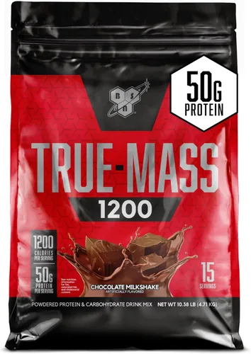 BSN TRUE-MASS - Ganador de peso, proteína en polvo para ganar masa muscular, batido de chocolate, 10.38 libras (el paquete puede variar)