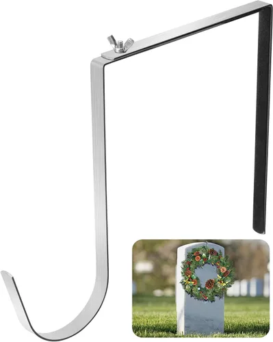 Colgador de Corona de Lápida de Navidad- Se Ajusta 6"-11" Soporte Ajustable para Corona de Lápida de Cementerio- Soporte de Corona de Lápida de