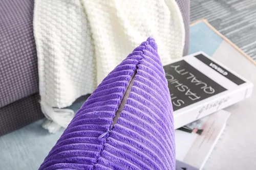 Vista 4 de TangDepot, Juego de 2 fundas de almohada decorativas de pana a rayas de terciopelo sólido a rayas (12 x 20 pulgadas, 2 piezas, violeta A95)
