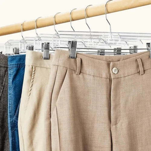 Vista 6 de HOUSE DAY Perchas para faldas transparentes con clips, percha antideslizante de plástico para pantalones con 2 clips ajustables, percha con clip