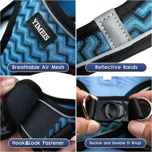 Vista 3 de Yimeis - Juego de arnés y correa para perro, arnés de malla suave sin tirones, chaleco reflectante ajustable para cachorros, para perros pequeños