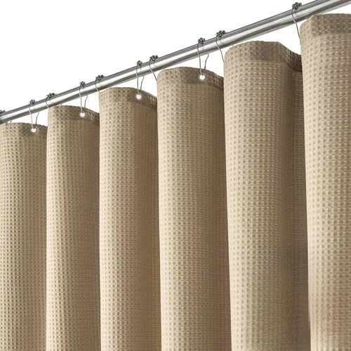 Vista 158 de Cortina de ducha de tela Dynamene verde oscuro - Cortinas de baño de tela de nido de abeja texturizadas resistentes, juego de cortinas de baño