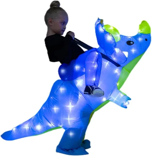 Vista 6 de Kids Inflatable Costume, Triceratops Dinosaur Halloween Cosplay Costume with LED Light for Cosplay Party Blue