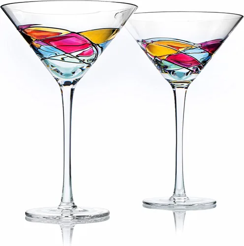 Vista 7 de Copas artesanales pintadas a mano de Martini, champán y cóctel – Regalo para esposa, mamá, amigos, bodas, invierno, cumpleaños, regalos románticos