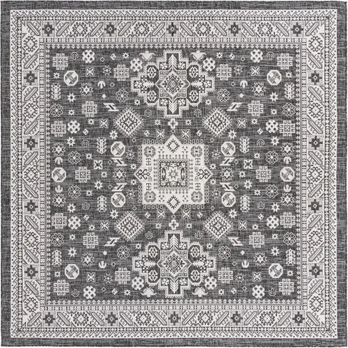 Vista 226 de Unique Loom Outdoor Aztec Collection Alfombra de área - Chalca (10 pies, redonda, azul/marfil)