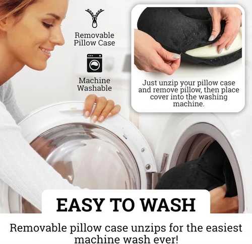 Vista 8 de Almohada de cuello para viaje Aeris, la mejor almohada de viaje para dormir de aviones con una bolsa portátil, con una funda de terciopelo