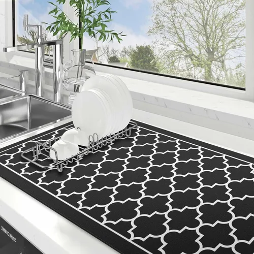 Vista 8 de WISELIFE Tapete de secado de platos súper absorbente, tapete grande para secar platos para encimera de cocina, tapete de secado de platos fácil