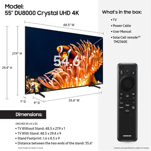 Vista 2 de Samsung - Smart TV de 55 pulgadas de la serie Crystal UHD 4K DU8000, HDR, con seguimiento de objetos y sonido Lite, Motion Xcelerator, diseño ultra