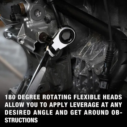 Vista 6 de DURATECH Juego de llaves de trinquete extralargas de cabeza flexible, juego de llaves de extremo de caja doble, 5 piezas, SAE, 5/16 pulgadas a 13/16