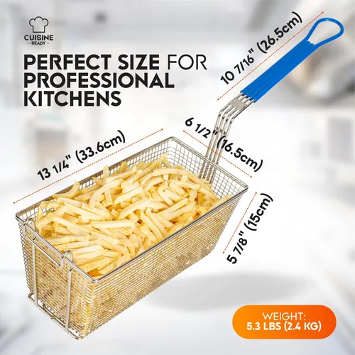 Vista 2 de Cesta para freidora Paquete de 2 Cesta comercial con asa 13.25 x 6.5 x 5.9 pulgadas Calidad de restaurante resistente