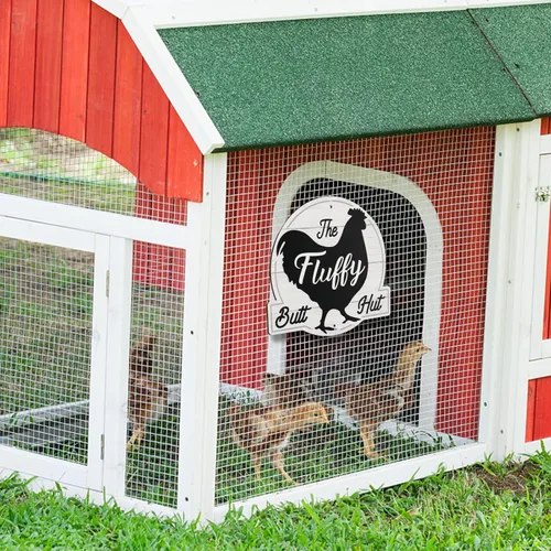 Vista 8 de The Fluffy Butt Hut Signs,cartel de gallinero, decoración de cobertizo de pollo para el hogar (blanco)