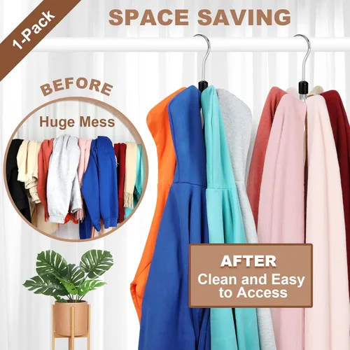 Vista 3 de TOPIA HANGER Percheros para sudaderas con 6 bolas de madera, colgador giratorio de bolso de 360°, colgador de bufandas, ganchos para armario