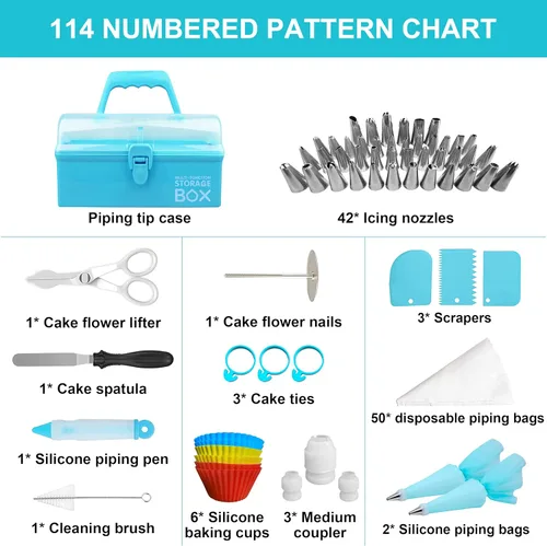 Vista 6 de Juego de 115 piezas de herramientas de decoración de tartas, juego de 115 piezas, kit de decoración de pasteles con 42 puntas de tubería