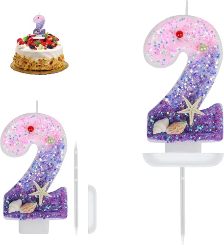 Vista 4 de Velas de cumpleaños, velas número 0, decoración de pastel de cumpleaños con temática de sirena, velas de feliz cumpleaños para pasteles, velas