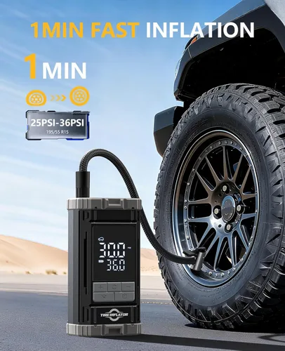 Vista 2 de Inflador de neumáticos, compresor de aire portátil, bomba de aire rápida 2 veces con indicador digital de 150 PSI, apagado automático para inflado
