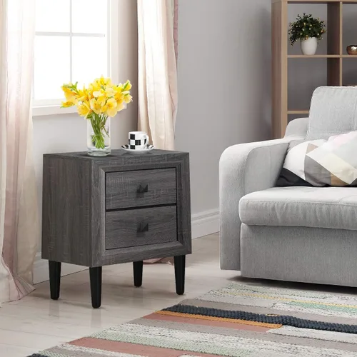 Vista 8 de Giantex Nightstand with Drawer Set of 2, Pre-Assembled 2-Drawer Bedside Tables with Solid Wood Legs for Bedroom, Modern Night Stand Side Table for