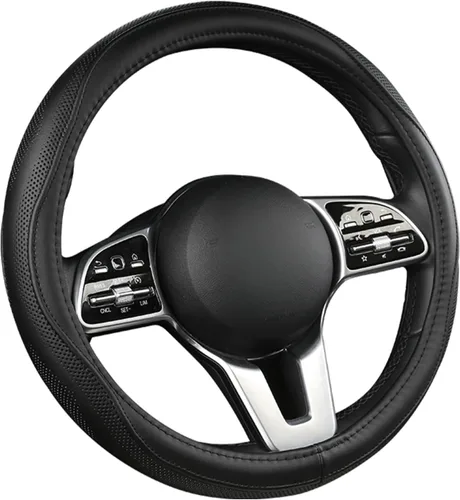 Vista 10 de Funda para volante de piel de vacuno, resistente al calor, antideslizante, compatible con la mayoría de marcas y modelos de automóviles y camiones