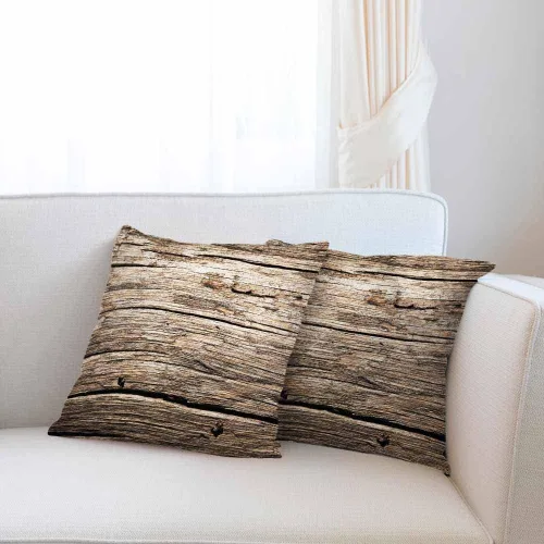 Vista 6 de Juego de 2 fundas de cojín cuadradas con textura de tablones de madera antigua, nostálgica, rústica, decorativa, para dormitorio, sala de estar
