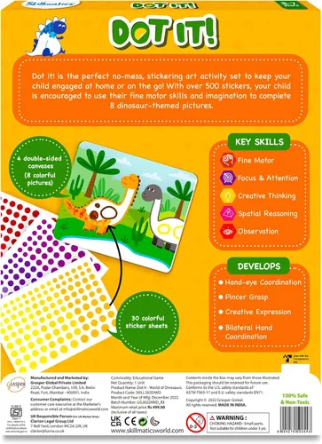 Vista 9 de Skillmatics Actividad artística Dot It - Dinosaurios, calcomanías para niños, kits de manualidades, actividades de bricolaje, regalos para edades