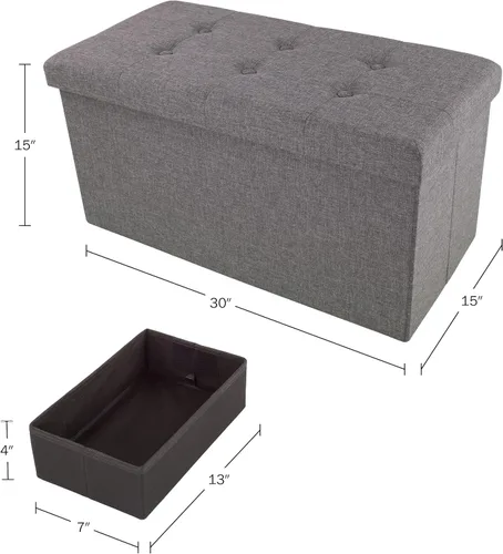 Vista 35 de Lavish Home - Banco otomano con almacenamiento, plegable, tapa acolchada de espuma con punzoneado de 30 pulgadas, gris oscuro