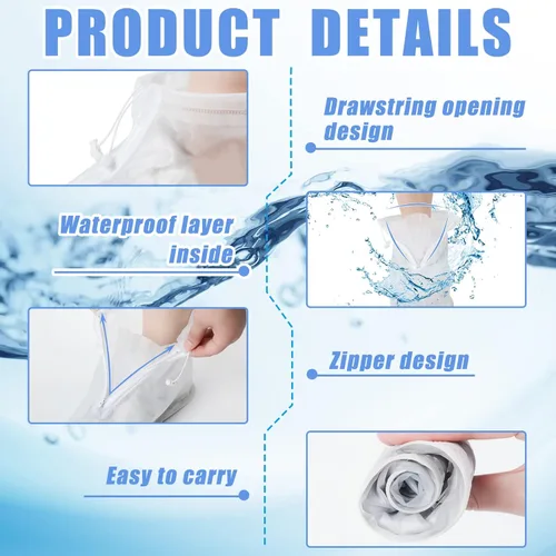 Vista 3 de Coume 2 pares de cubiertas para zapatos de lluvia antideslizantes impermeables, cubiertas protectoras reutilizables, cubiertas altas tipo botas