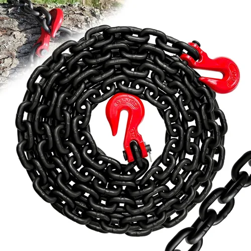Vista 11 de Cadena de remolque, cadena de 12 pies y 1/4 pulgadas, cadena de seguridad para remolque G80 con ganchos G70, Wll 3300 libras cadena de alta