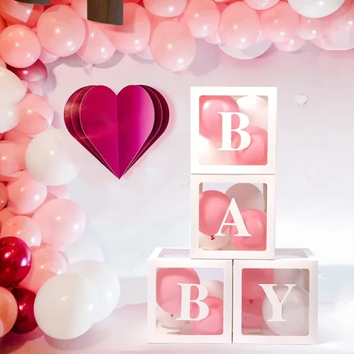 Vista 5 de Cajas de bebé con letras para baby shower, decoraciones de revelación de género con 4 cajas de globos transparentes para decoración de baby shower