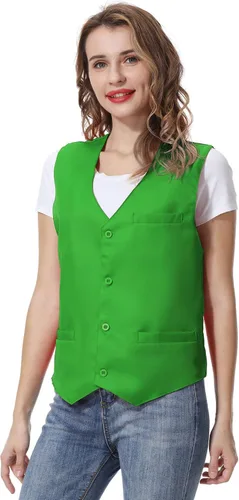 Vista 9 de TopTie Chaleco Unisex con Botones Chaleco de Uniforme de Trabajo Negro