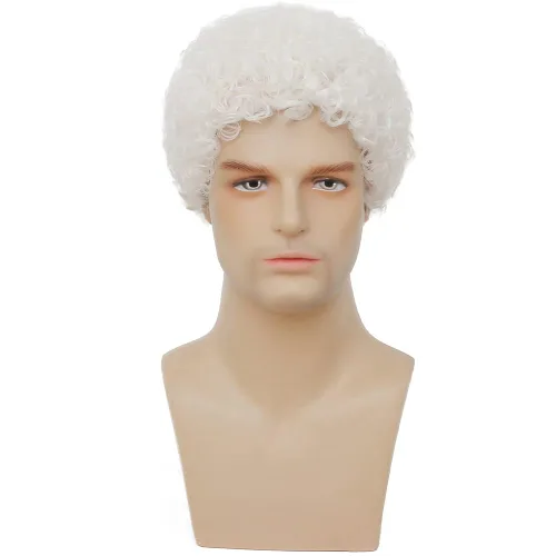 Vista 36 de Swiking Peluca rizada tipo afro marrón para hombre, peluca rockera de California para Halloween, cosplay, pelucas completas