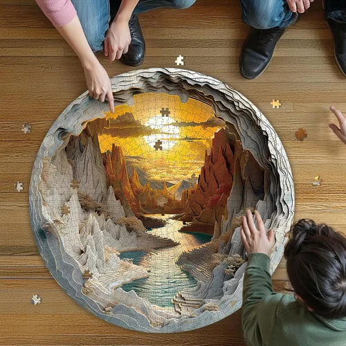 Vista 3 de Rompecabezas de 1000 Piezas para Adultos–3D Cañón de Puesta de Sol, 67.3 x 67.3 cm Rompecabezas Imposible Difícil Duro Desafiante, Perfecto
