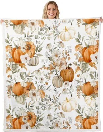 Vista 18 de Fall Scarecrow Throw Blanket,Retro Autumn Pumpinks Squirrel Bed Plush Blanket for Living Room Decor,Rustic Farmhouse Sunflowers Couch Bed Sofa Soft