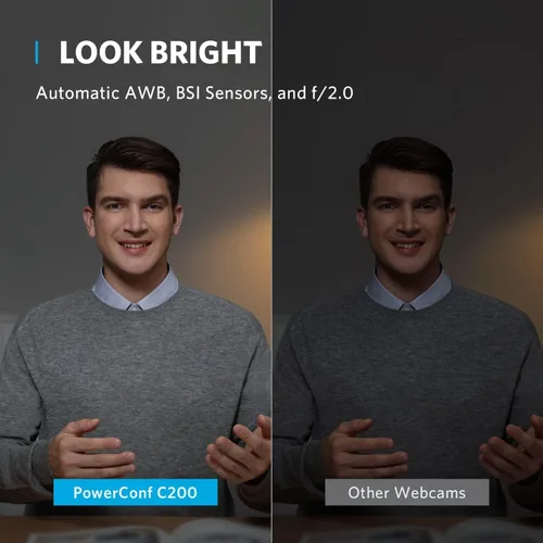 Vista 5 de Anker PowerConf C200 Webcam 2K para PC/Laptop/Mac, cámara de computadora, corrección de poca luz, micrófonos con cancelación de ruido AI, campo