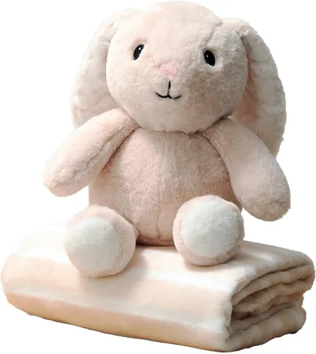 The Peanutshell Juego de regalo adorable y esponjoso de conejo y manta de bebé rosa para niñas, lindos peluches, cosas de juguete de peluche, niños