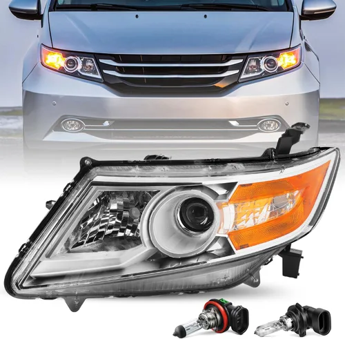 Vista 15 de JSBOYAT Conjunto de faros delanteros de repuesto para Honda Odyssey 2011-2017, estilo OE, carcasa negra, con reflector ámbar (L+R)