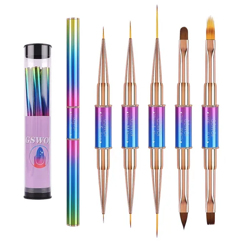 Juego de pinceles acrílicos para arte de uñas, 5 pinceles de uñas para arte de uñas, cepillo redondo ovalado para constructor, herramientas de arte