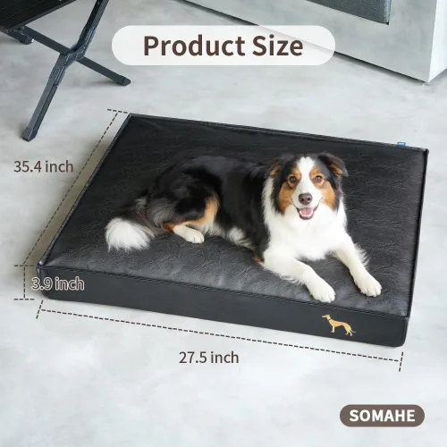 Vista 3 de Cama ortopédica para perros de tamaño mediano para perros pequeños con funda de piel sintética extraíble lavable impermeable, color negro, 35.4 x