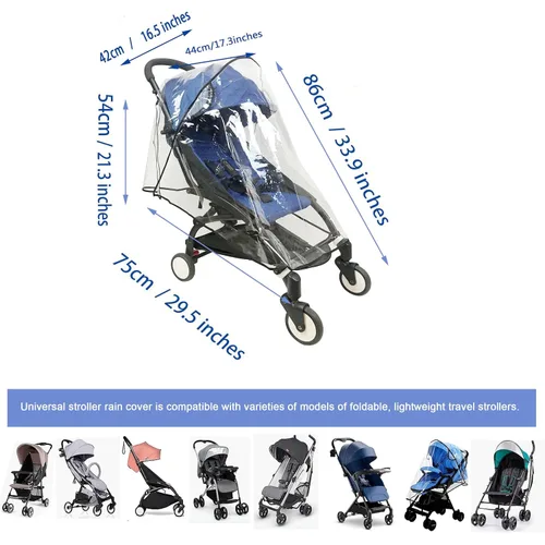 Vista 3 de Funda de lluvia universal para cochecito de bebé, cochecito de viaje compacto, impermeable, nieve, viento, protección contra el clima, EVA de grado