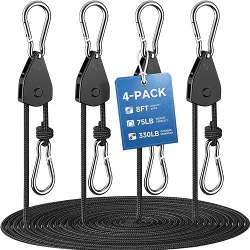 Vista 11 de Fondwell Correas de trinquete de amarre de 1/4 pulgadas: paquete de 2 perchas ajustables para cuerda de luz de crecimiento, mini correas