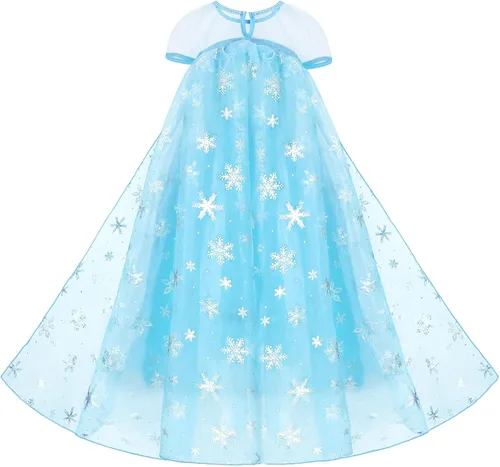 Vista 3 de Aoiviss Vestido de princesa Elsa para niñas, disfraz de Frozen para fiesta de cumpleaños de Halloween