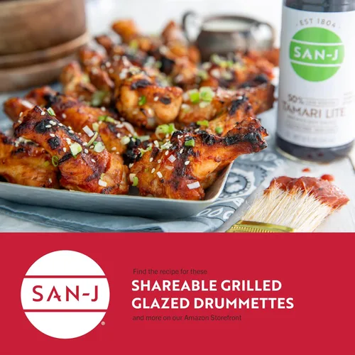 Vista 3 de San-J - Salsa de soja tamari ligera sin gluten con 50% menos sodio - Hecha con 100% soja - Especialmente elaborada - Botella de 10 fl oz