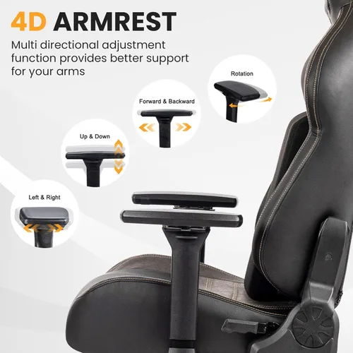 Vista 3 de Silla de juegos grande y alta de 440 libras, silla de juegos con base de metal, espuma viscoelástica lumbar, reposabrazos ajustable 4D, silla