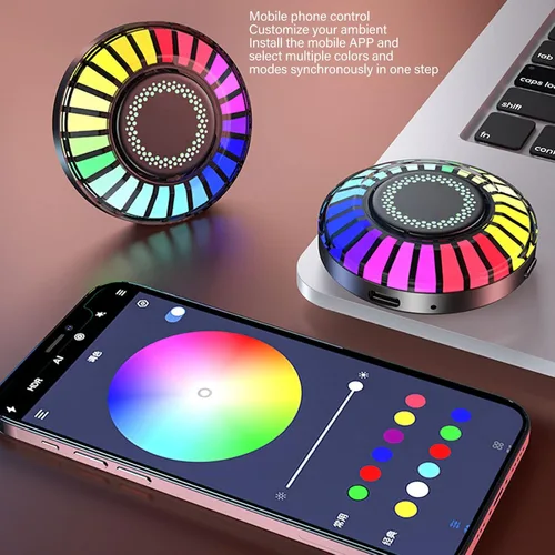 Vista 3 de Luces interiores para automóvil, 2 lámparas magnéticas de ritmo RGB, 32 bits que cambian de color, control de aplicación, luz de ritmo LED de música