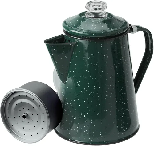 Vista 9 de GSI Outdoors Cafetera de Percolador Hervidor de Café de Esmaltado para Fogata de Acampada, Utensilios de Cocina para Exterior, Cabaña, RV, Cocina