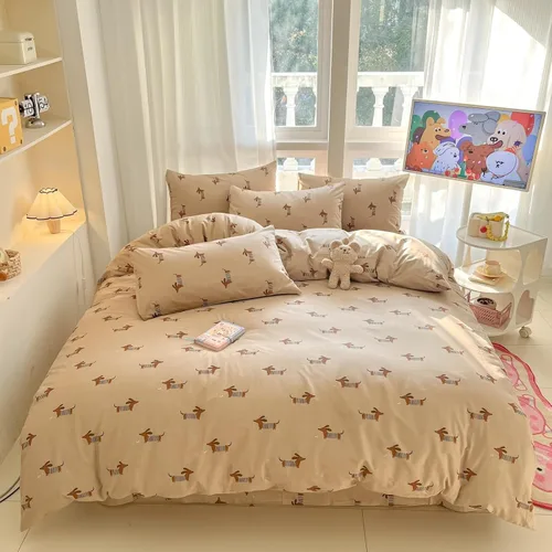 Vista 12 de LIWHENHAO Juego de funda de edredón para perro, tamaño twin, 100% algodón, ropa de cama de dibujos animados de cachorros, flores rosas sobre beige