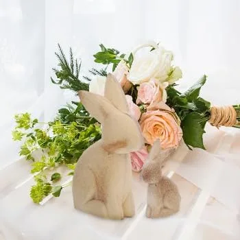 Vista 7 de Wooden Animal Ornaments DIY Painting Set: 2Pcs Ivory Unfinished Bunny Rabbit Figurines for Spring Party Tabletop Decoration and Crafts