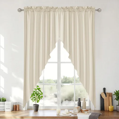 Vista 119 de RYB HOME Cortinas Cortas de Lino con Cenefas Swag - Niveles Semitransparentes para la Parte Superior de Ventanas, Decoración del Hogar con Filtrado