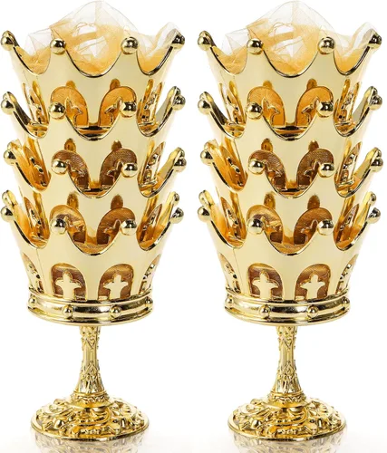 Vista 8 de Noamus Paquete de 30 coronas rellenables con bolsa, copa de plástico dorada con bolsas con cordón, cajas de almacenamiento decorativas para dulces