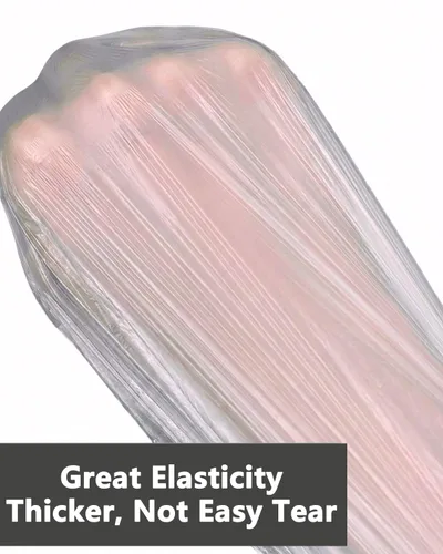 Vista 5 de Aquior Gorro de ducha desechable, 50 piezas de gorras de baño más grandes, gruesas, transparentes, impermeables, de plástico elástico, para mujeres